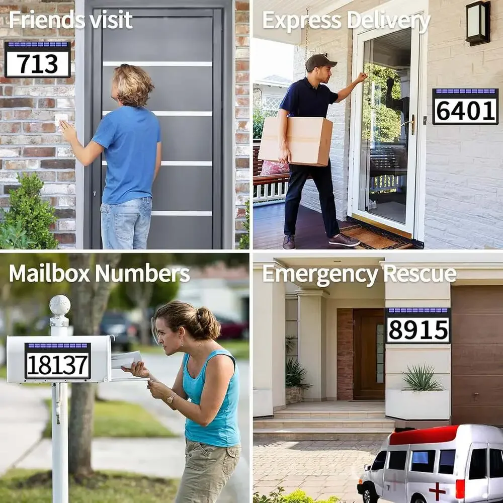 Solar Address Sign Lighted Outdoor Waterproof RGBW Color House Numbers for Home